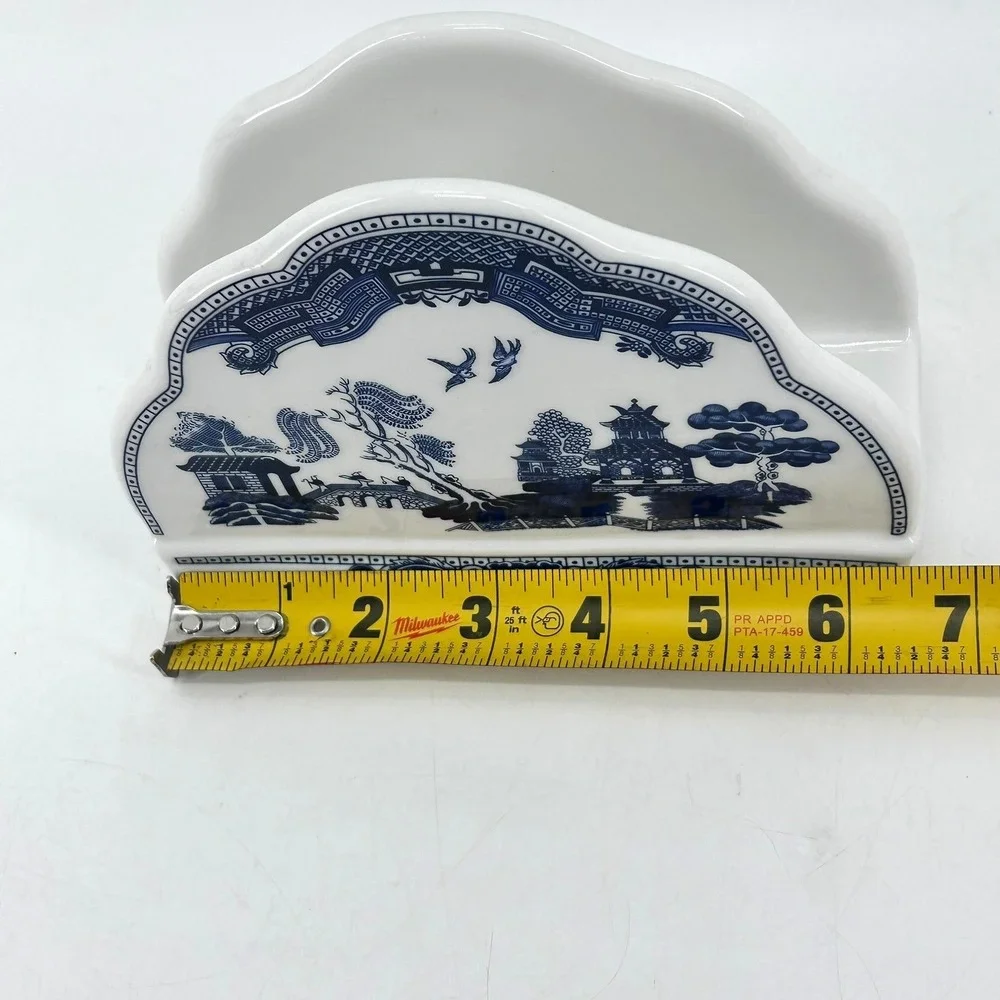 Johnson Bros Blue Willow Ceramic Napkin Holder Blue White Chinoiserie England